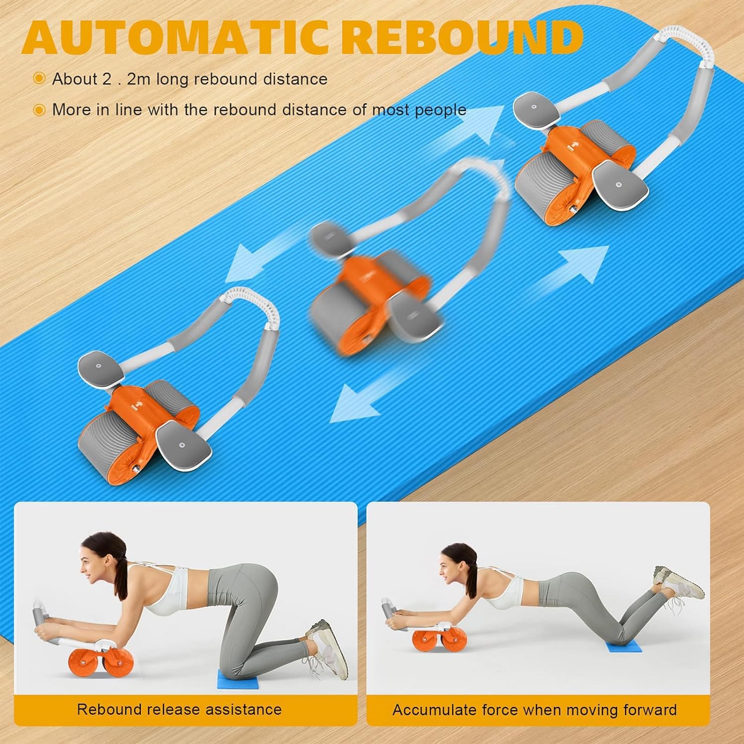 BROCCOLIN Ab Roller Wheel, Automatic Rebound Abdominal Wheel for Difficult Abdominal & Core Strength Training, Abs Roller Elbow Support Rebound Abdominal Wheel for Men Women