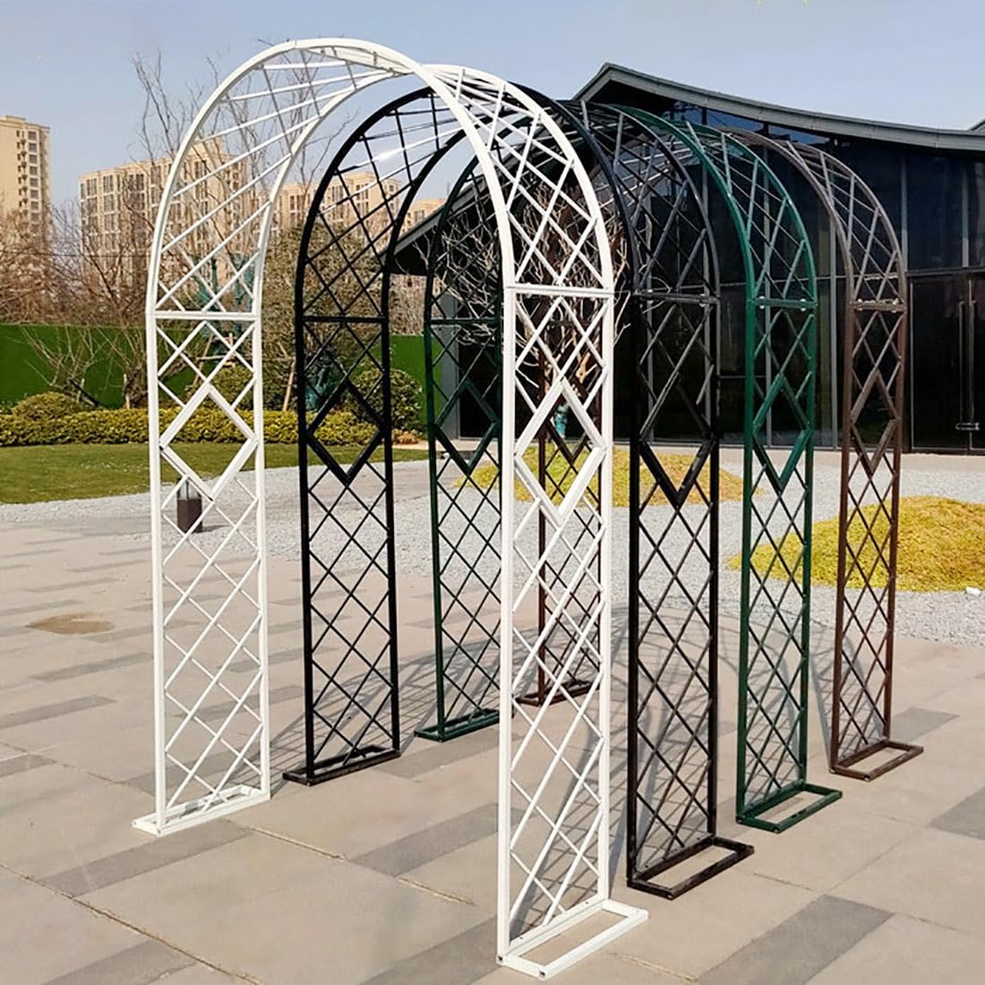 Metalowa altana ogrodowa do pnących róż i roślin, pergola łukowa na podwórko, trawnik, patio, stylowa czarna altana ogrodowa (szer. 3,0 x wys. 2,0 m)
