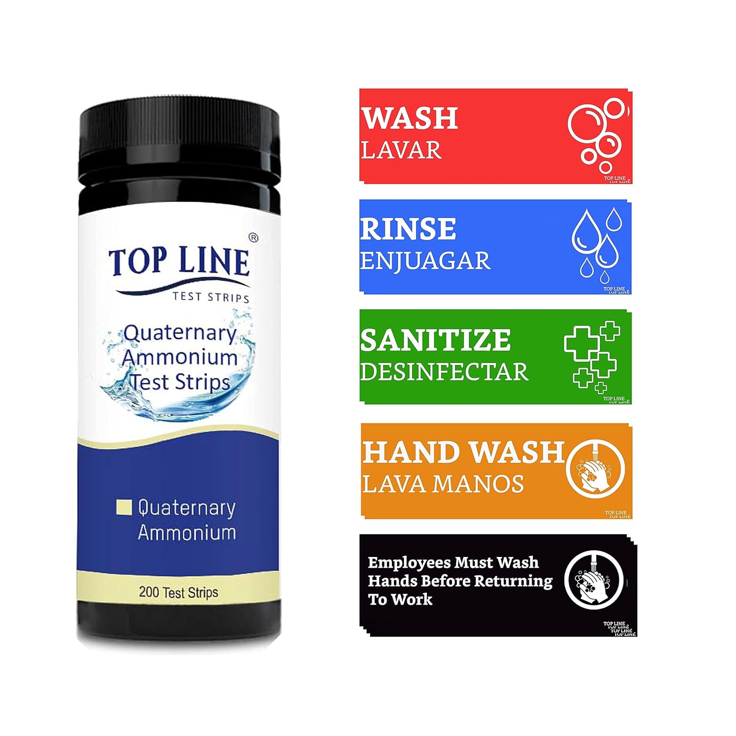Quaternary Sanitizer Test Strips 0500 ppm (200 Strips) with Wash Rinse