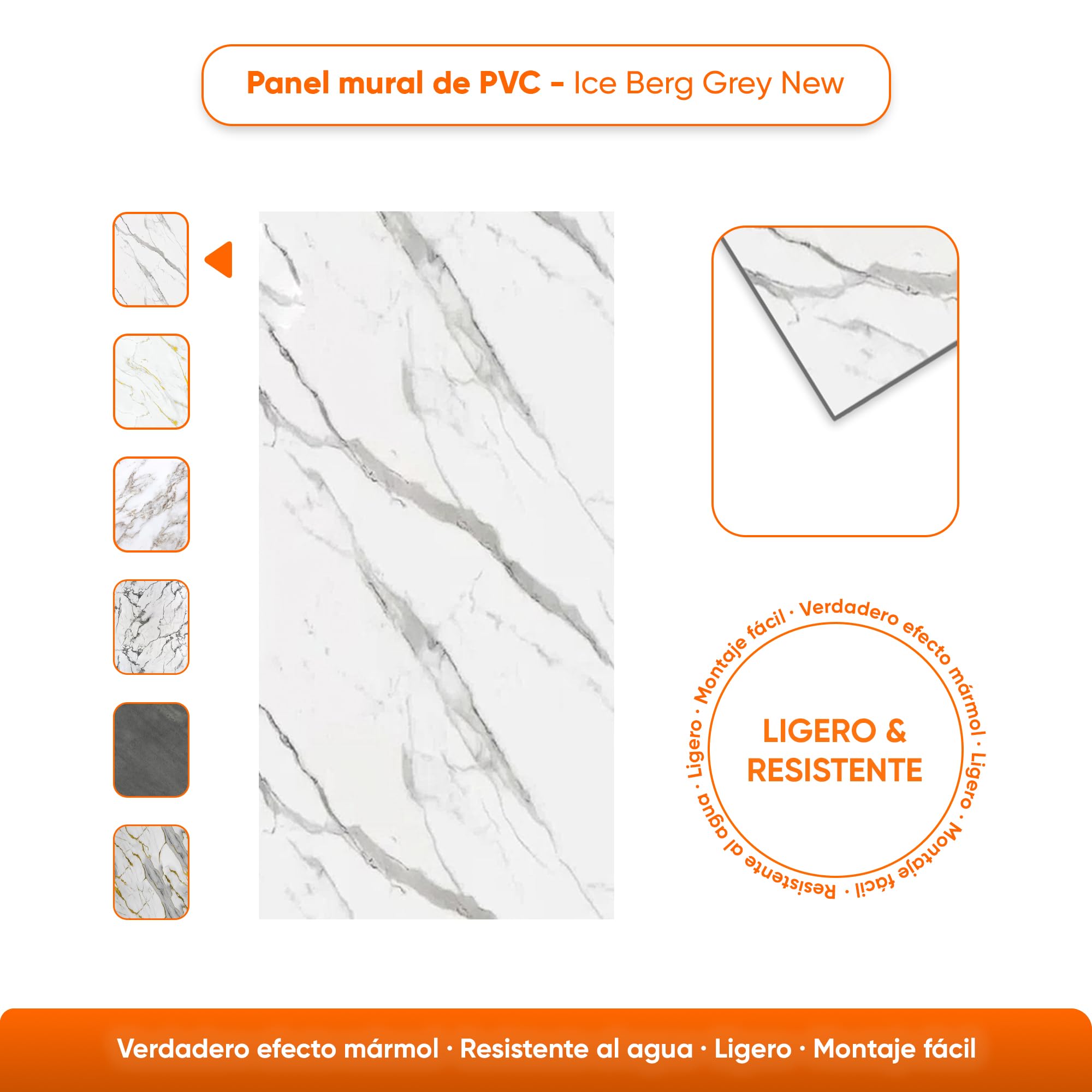 IZODEKOR Revestimiento de pared aspecto mármol, 4 unidades, 120 x 60 cm, alternativa azulejos baño o cocina, paneles pared cocina, baño, con 4 adhesivos | Ice Berg Grey New
