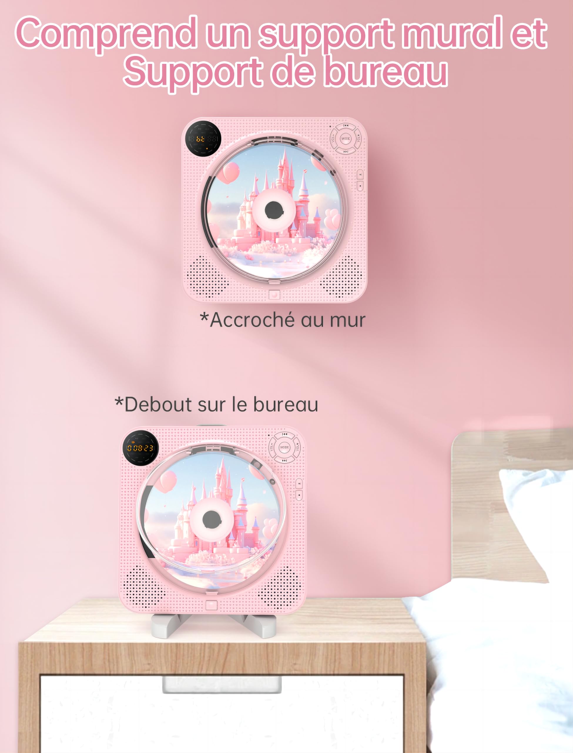 Arafuna Lecteur CD Portable, Bluetooth CD Player pour la Maison avec Haut-parleurs, écran LCD et télécommande, Aupports FM Radio/AUX in/USB/Headphone Jack