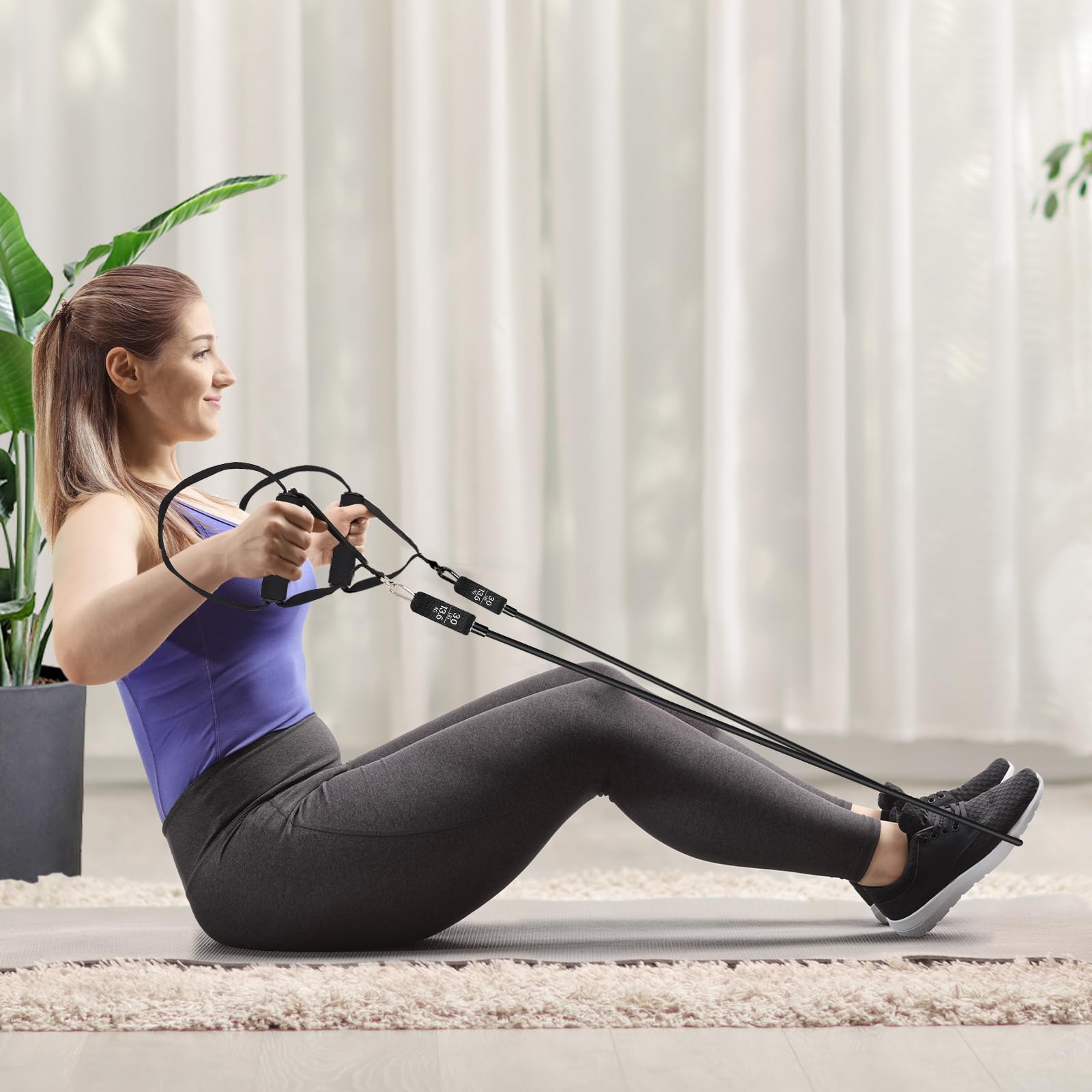 WenYa Pilates Bar Set with Resistance Bands for Women, 180lbs Latex Fitness Workout Bands with Anklets and Door Grip for Women Home Gym Pilates Yoga