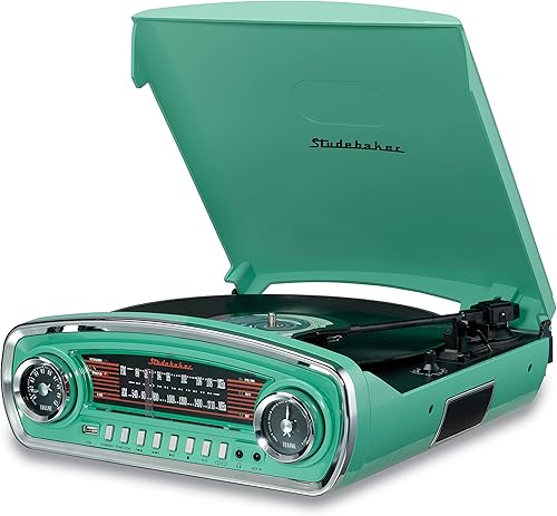 Miniatura 4 de Studebaker Tocadiscos de control de tono de 3 velocidades con receptor Bluetooth Radio estéreo AM/FM/ranura USB para reproducción de MP3/auriculares