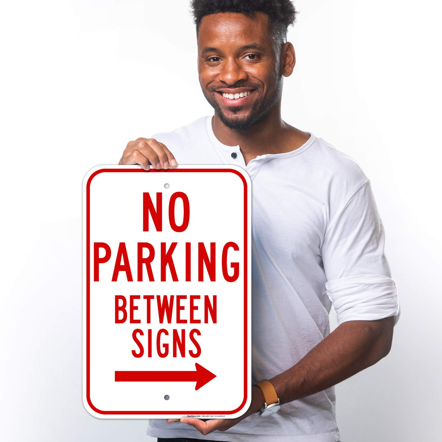 No Parking Between Signs, with Right Arrow Sign, 12x18 Inches, Rust Free .063 Aluminum, Fade Resistant, Made in USA