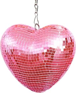 Herzförmige Discokugel 15 cm mit Aufhängkette, reflektierende Deko für Hochzeiten, Valentinstag, Partys, Rosa
