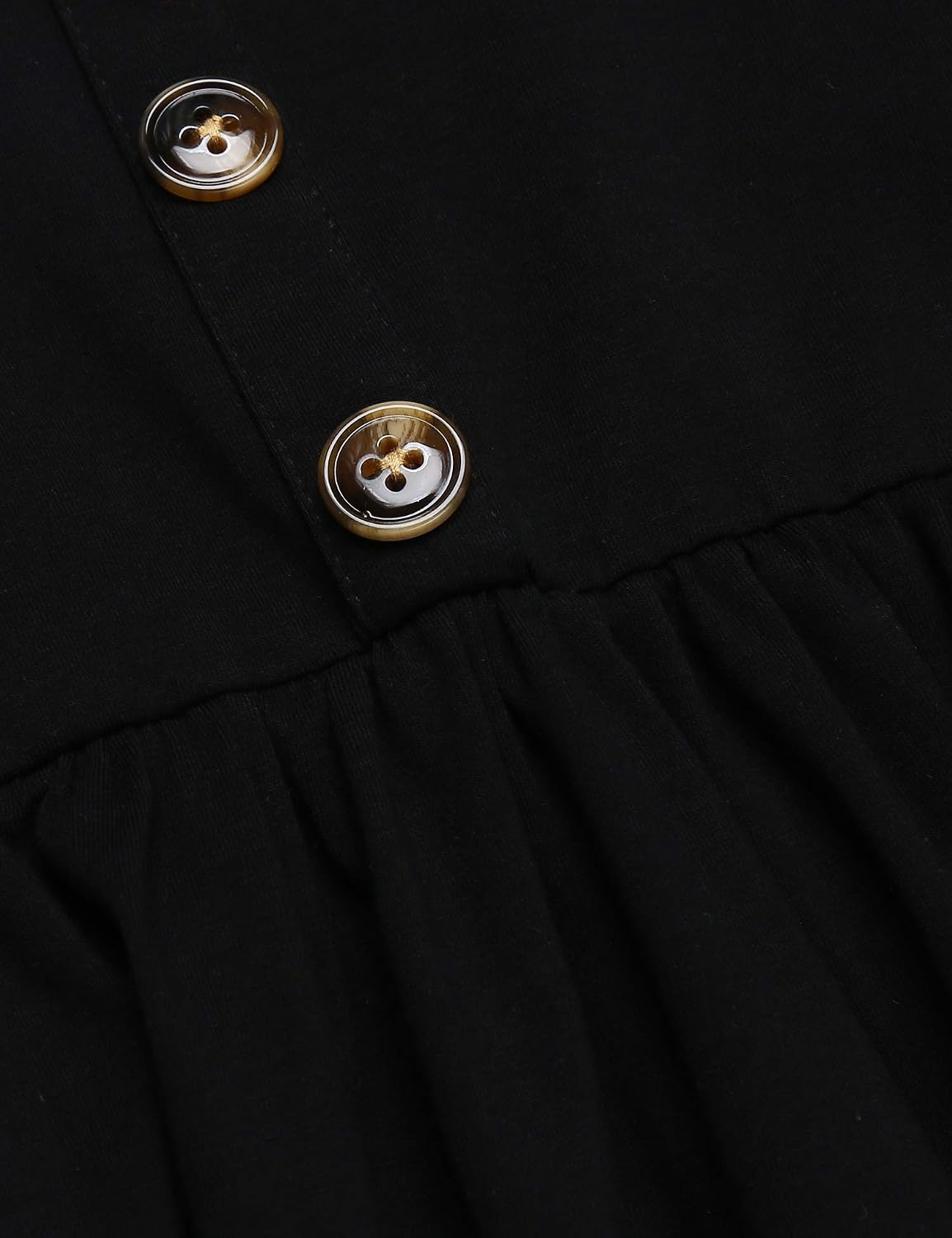 Arshiner Girls Short Sleeve O-Neck A-line Solid Swing Dress with Buttons