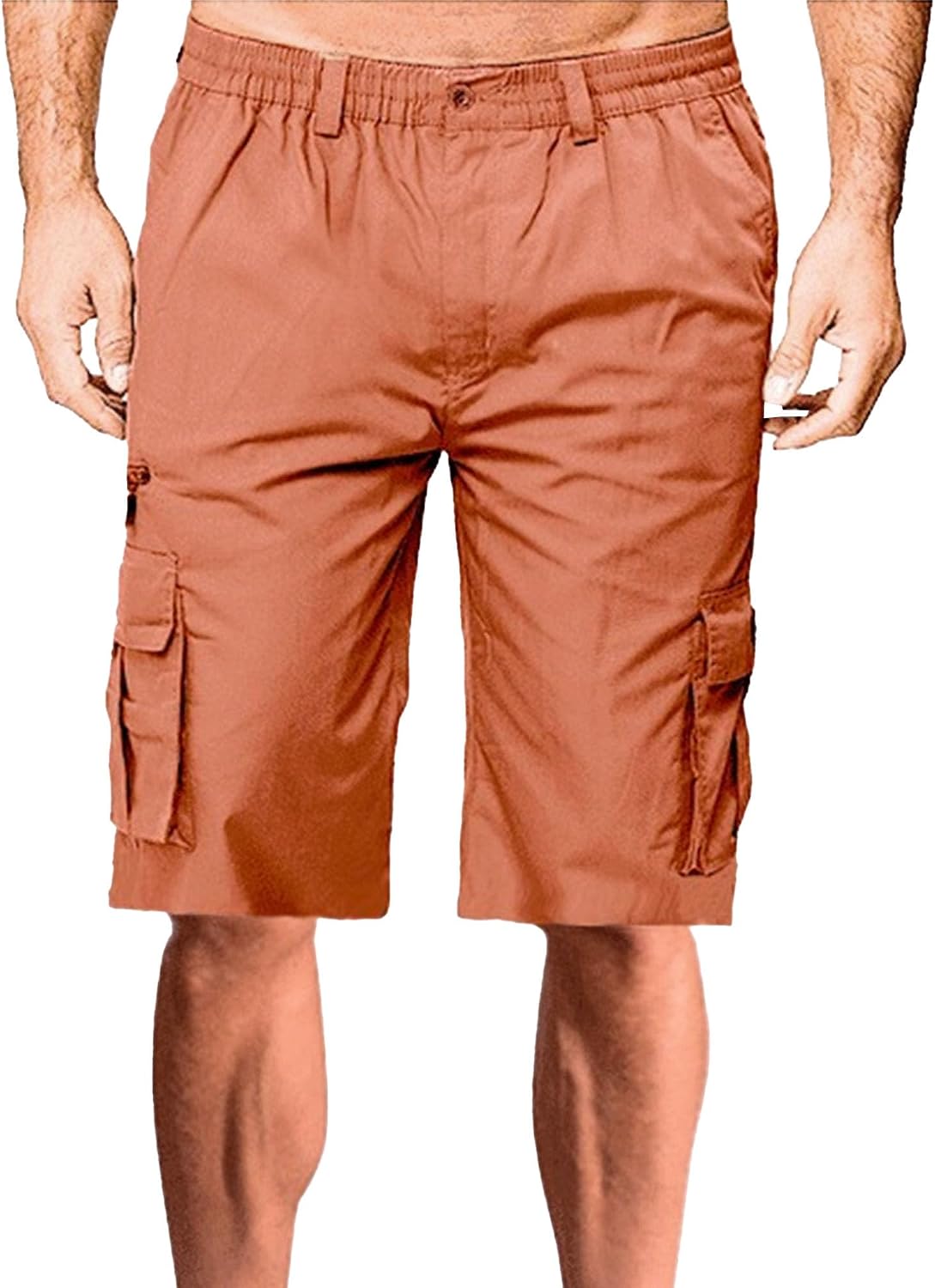 Mens Outdoor Elastic Waist Half Short Male Elastic Waist Trendy Cargo Shorts Men's Knee Length Multi-Pockets Shorts