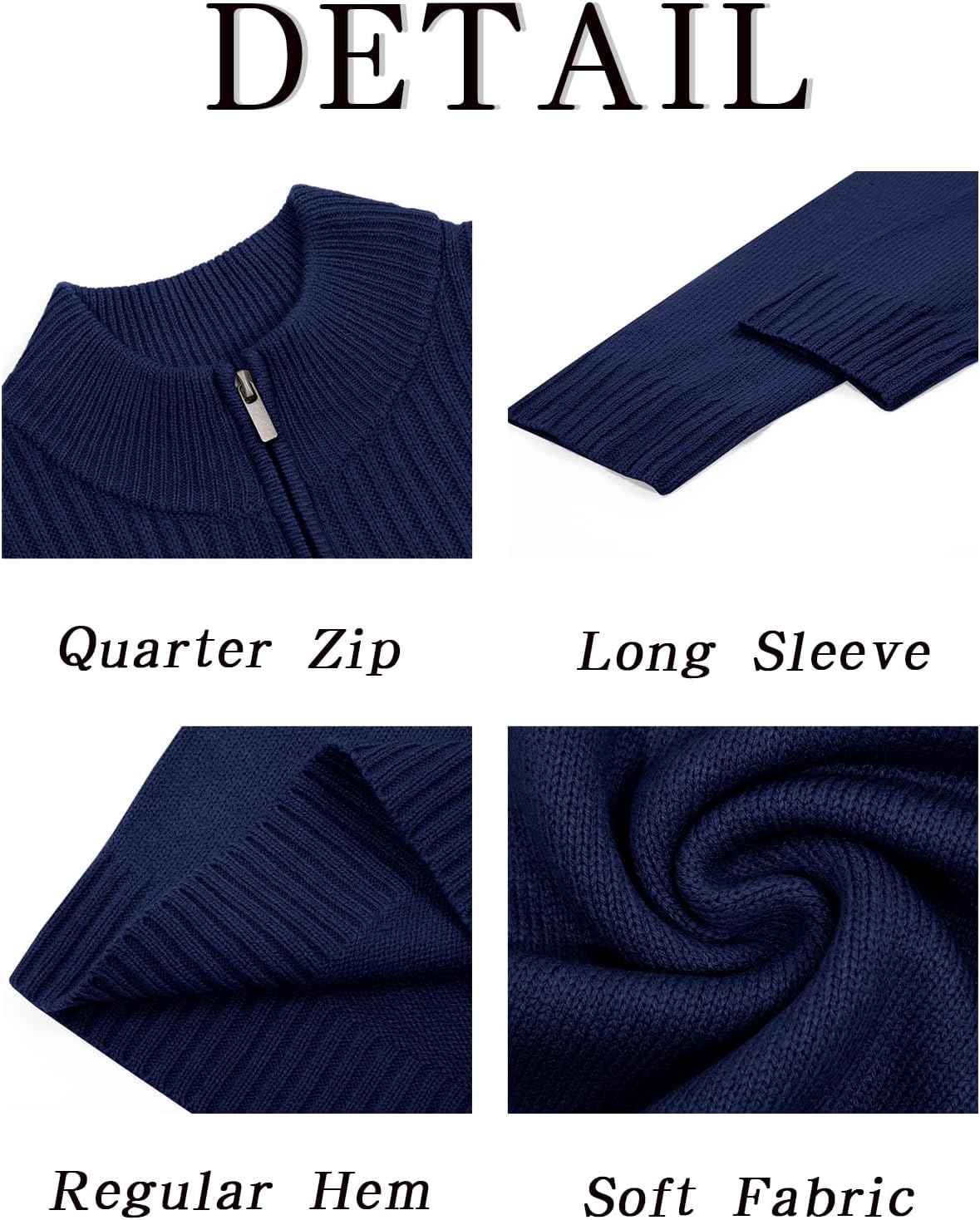 Runcati Mens Quarter Zip Sweater Long Sleeve Slim Fit Pullover Mock Neck Casual Ribbed Knit Polo Sweaters - Image 5