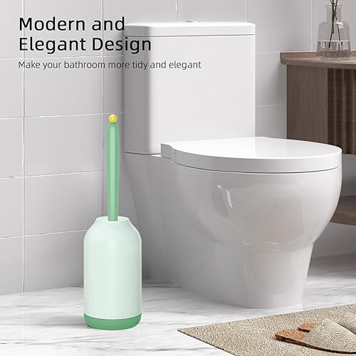 Vista 26 de HAMITOR Juego de portaescobillas para inodoro: limpiador de inodoro de limpieza profunda de baño debajo del borde con cerdas curvadas para limpieza