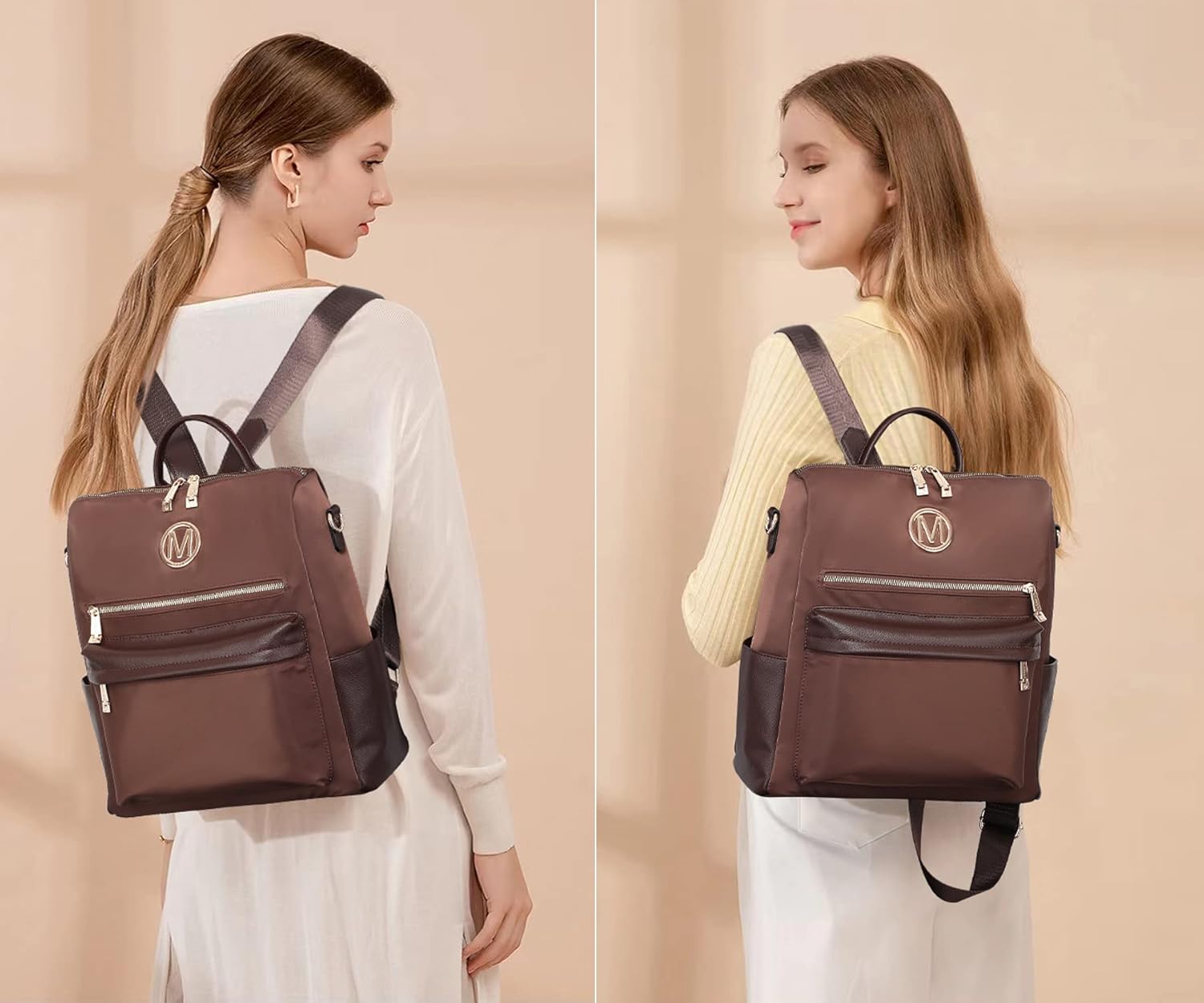 Women Nylon Backpack Purse Convertible Large Ladies Designer Rucksack Travel Shoulder Bags Handbag 2PCS - Image 2