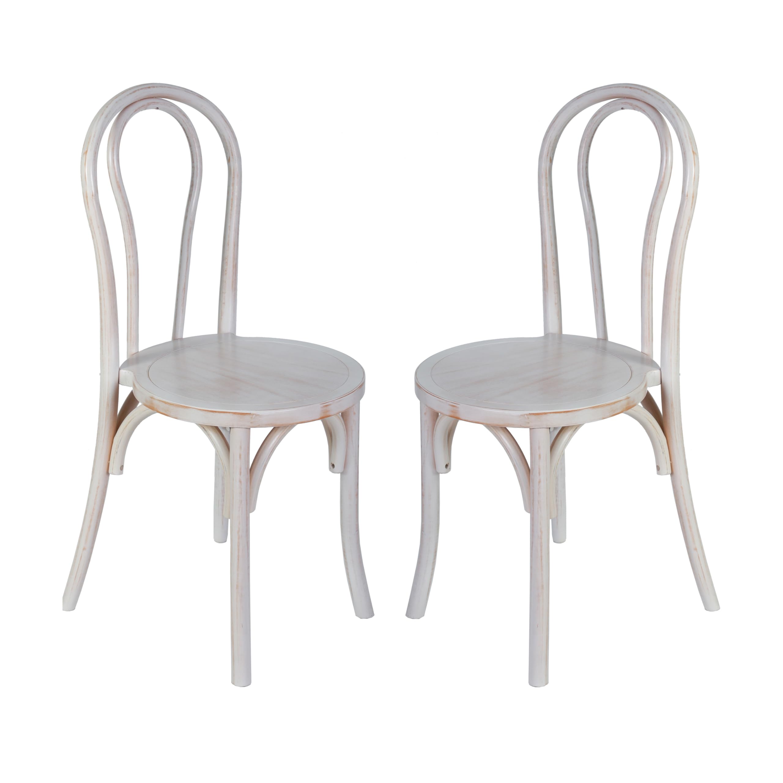 Flash Furniture Betsy Commercial Solid Wood Dining Chair, Thonet Style, Stackable Design, Mortise and Tenon, 350 lbs. Static Weight Capacity, Set of 2, White Wash