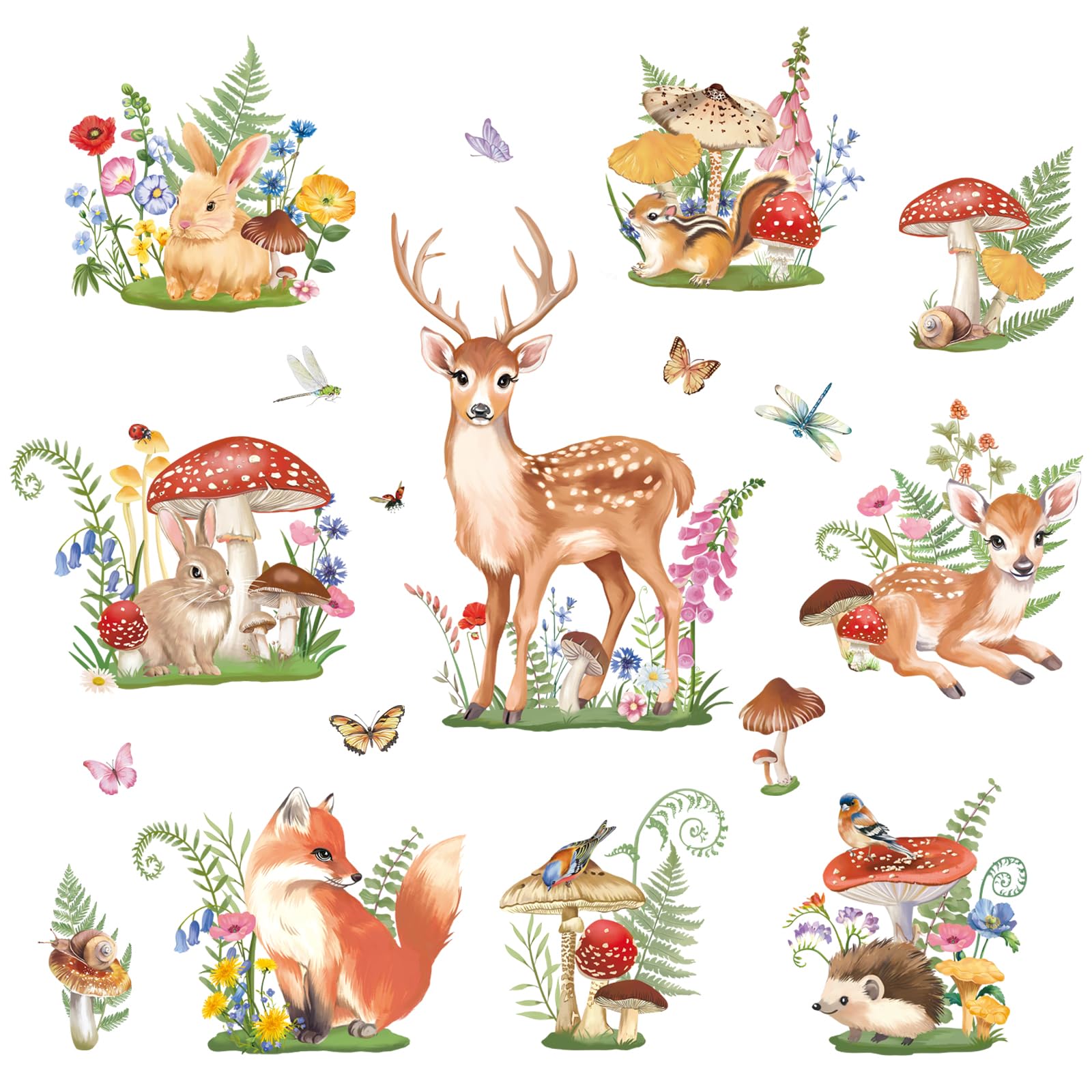 FUFUQUARE Spring Woodland Animals Wall Stickers Cartoon Deer Rabbit Squirrel Wall Art Decals Vinyl Removable Peel and Stick for Baby Kids Nursery Bedroom Living Room Playroom