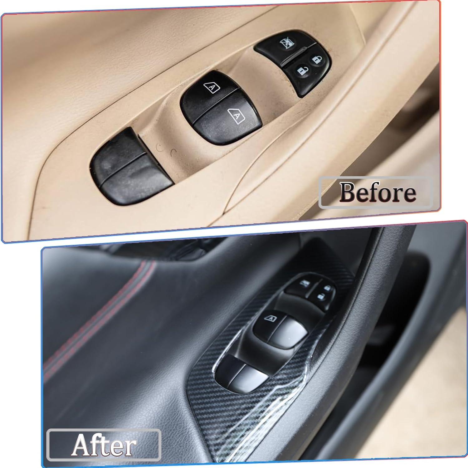 Armrest Window Switch Panel Cover，for Nissan Altima 2013 2014 2015 2016 2017 2018，Door Window Control Panel Cover Car Sport Interior Accessories - Carbon Fiber