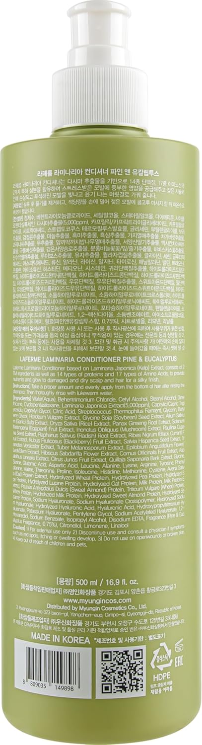 laferme Laminaria Conditioner with Organic Ingredient, Damaged Hair Care Korean Conditioner, Hydrating & Smoothing, Anti-Frizz, Sulfate & Paraben Free, for Women & Men, 16.9 Fl Oz, Pine & Eucalyptus - Image 9