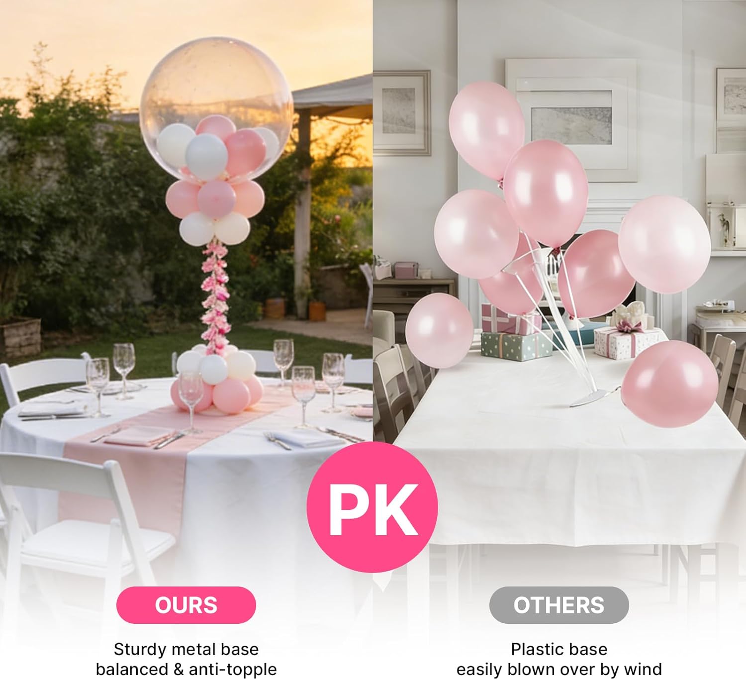 Metal Balloon Stands for Table, Adjustable Height 15.75 Inch to 33 Inc Reusable Table Balloon Stand Kit for Tabletop Centerpiece Party Decorations (8 Pack)