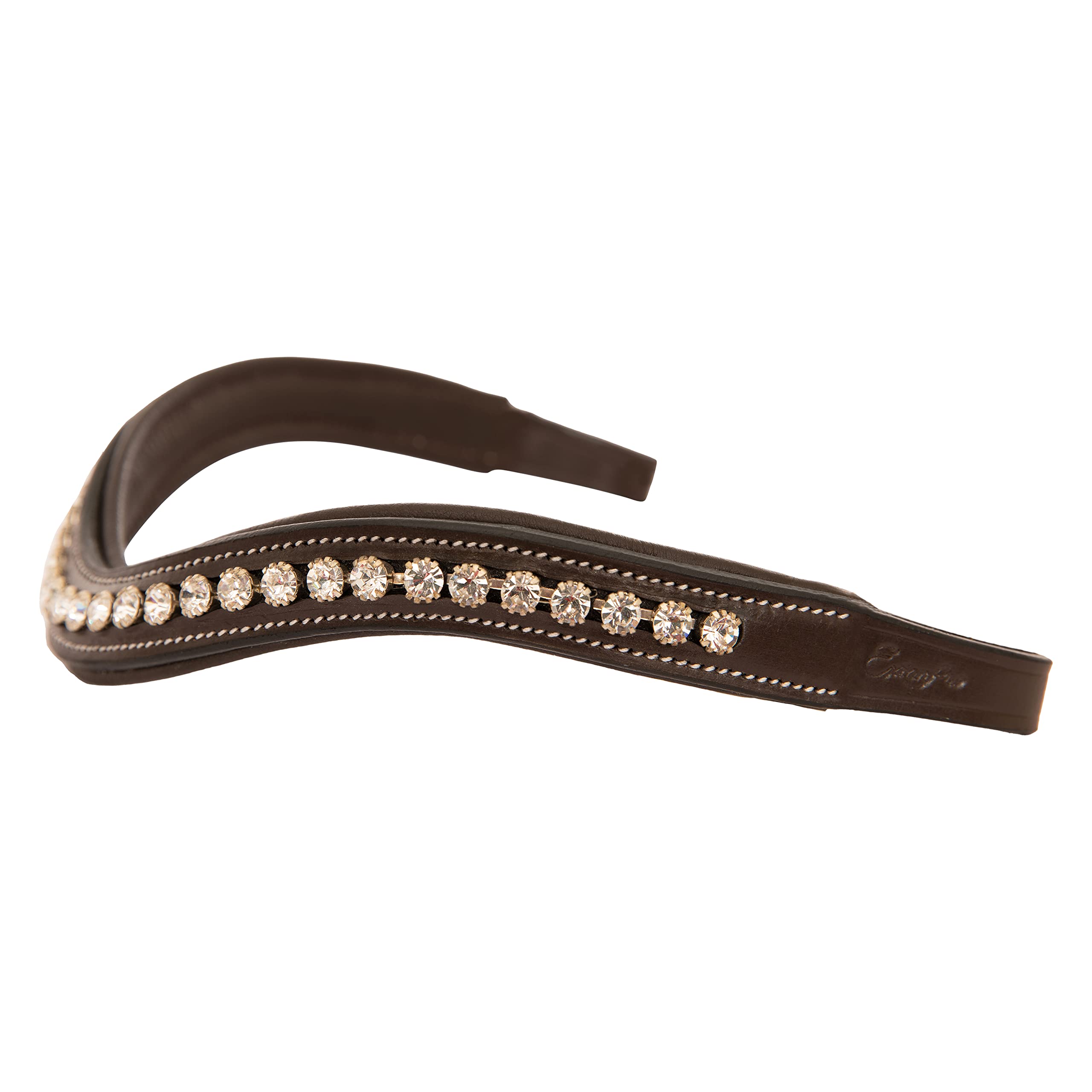 Exion Horse Browband For English Bridle | Curved Shape Padded Equestrian Browband For Show & Dressage | White Crystal Browband For Horses