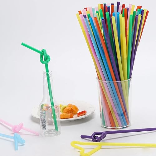 Miniatura 3 de 200 popotes flexibles de plástico para beber, paquete individual de 10.2 pulgadas, extra largas, coloridas, desechables, flexibles, para fiesta,
