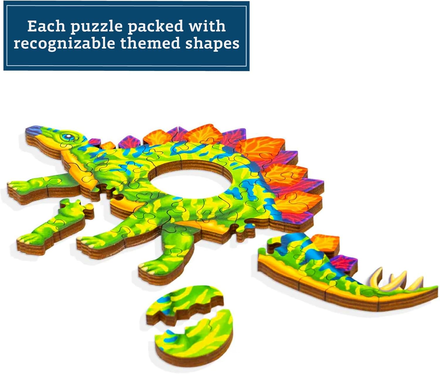 Boardwalk Puzzles Luxury Wood Puzzle - Stegosaurus Dinosaur Series - Fun Size 32 Pieces - Engaging Wooden Puzzle Activity Adults
