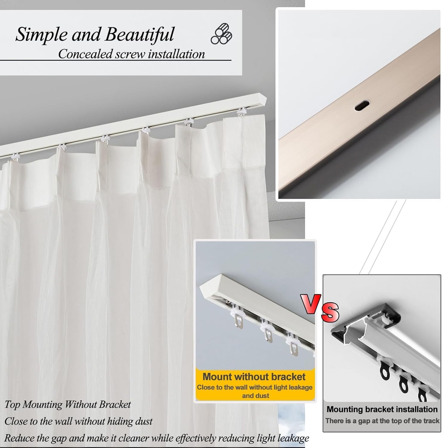 Robusto bastone per tenda da soffitto regolabile da 1 a 6 m, ideale per ufficio, soggiorno, camera da letto, elegante bianco, 4,8 m (4 x 1,2 m) e facile da installare