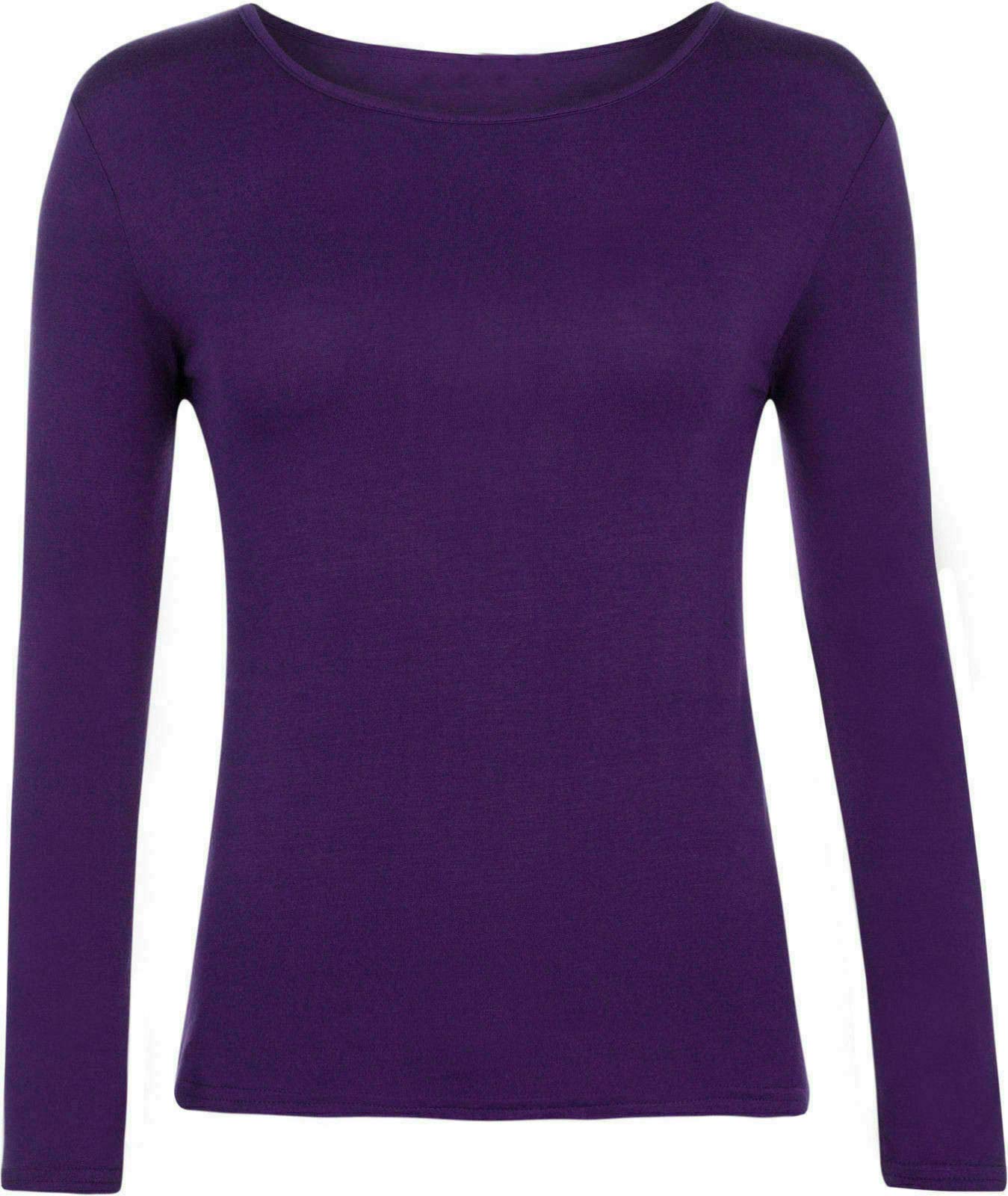 HiffyLadies Plain Long Sleeve T-Shirt Top Womens Plus Sizes UK 8-26