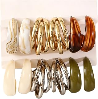 6pcs Acrylic Hoop Earrings Set for Women Vintage Multicolored Geometric Resin Metal Earrings Trendy Statement Minimalist Party Jewelry Gifts