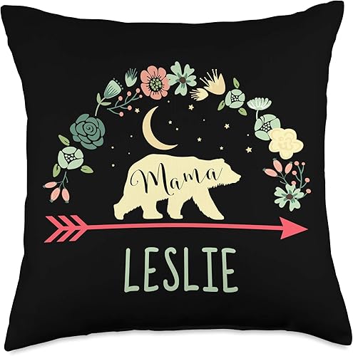 Mama Bear Leslie Name Gifts Leslie - Cojín de regalo personalizado con nombre, diseño de oso de mamá para decoración del hogar, 18.0 x 18.0in,