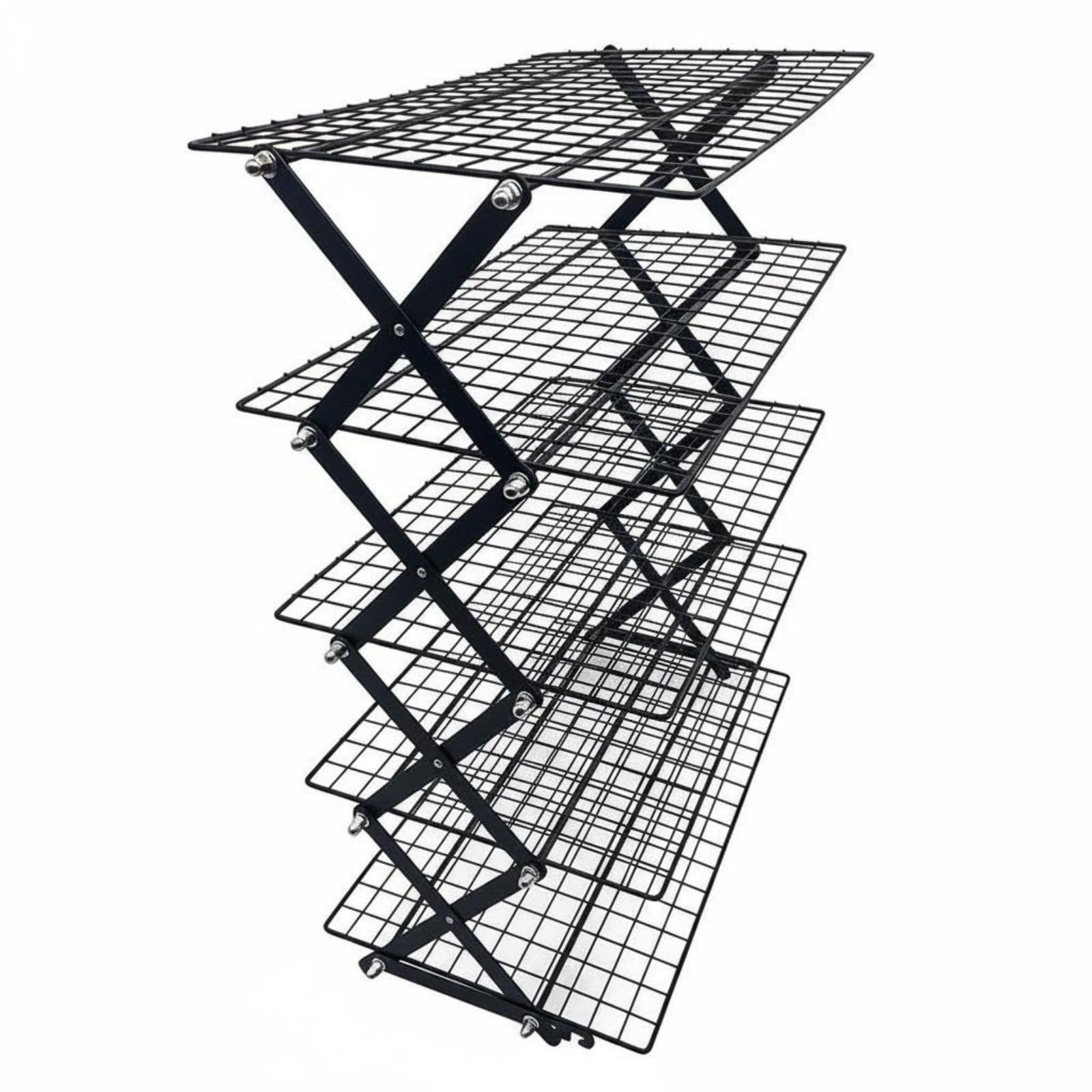 Faltbares Lagerregal Küchenregal Aufbewahrungsregal Metallregal Vierfach Faltbar Belüftet zur Kühlung von Gebäck Und Lagerung von Vorräten für Bäcker Hobbyköche Outdoor, Black, 5-Layer