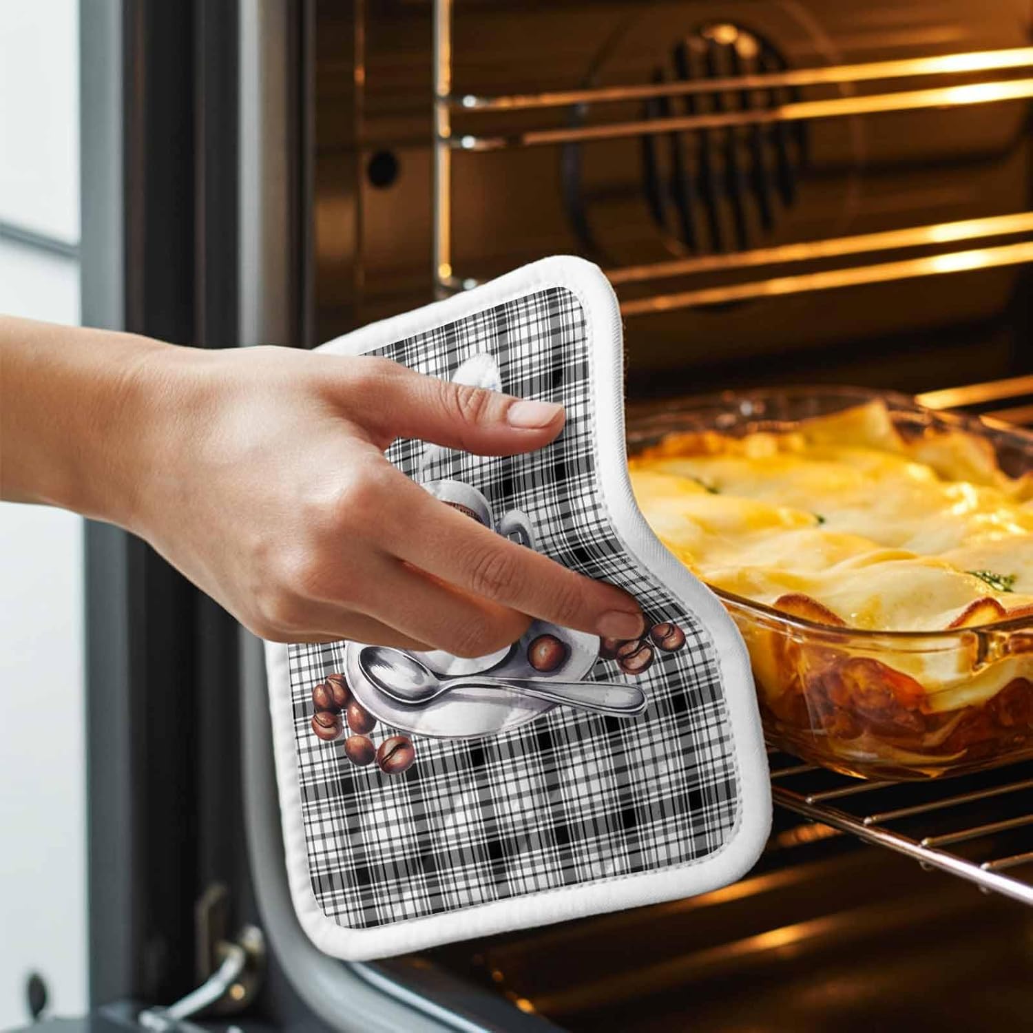 5 Pack Pot Holders for Kitchen, Coffee Hot Pads for Kitchen Countertops Oven Pot Holder Bulk, Vintage Art Black White Striped Farmhouse Heat Insulation Potholders with Hanging Loops