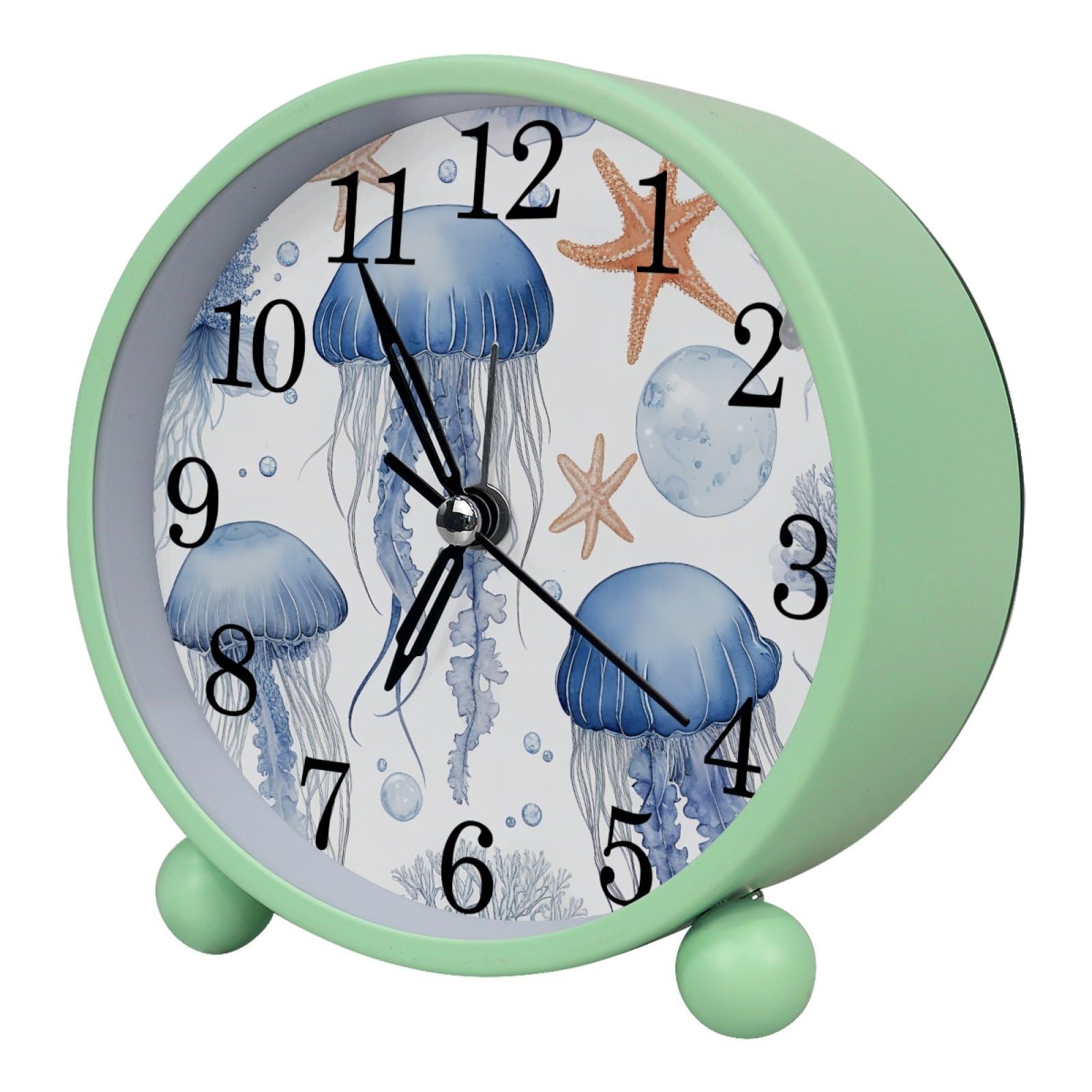etoenbrc Ocean Jellyfish and Starfish Alarm Clock,Small Battery Operated Clock, Slient Plastic Table Clock for Living Room Bedroom and Office Decor