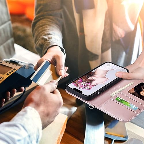 Miniatura 6 de ULAK Funda de piel sintética de alta calidad compatible con iPhone 13 con tarjetero y función atril, diseñada para iPhone 13 de 6.1 pulgadas, color