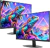 Paquete de 2 Monitores de 27 Pulgadas FHD 100Hz para Computadora, HDMI X2 VGA 99% sRGB con Altavoces Integrados, Montaje en Pared, Inclinable, Monitor Profesional y para Juegos – Negro, Paquete de 2 1