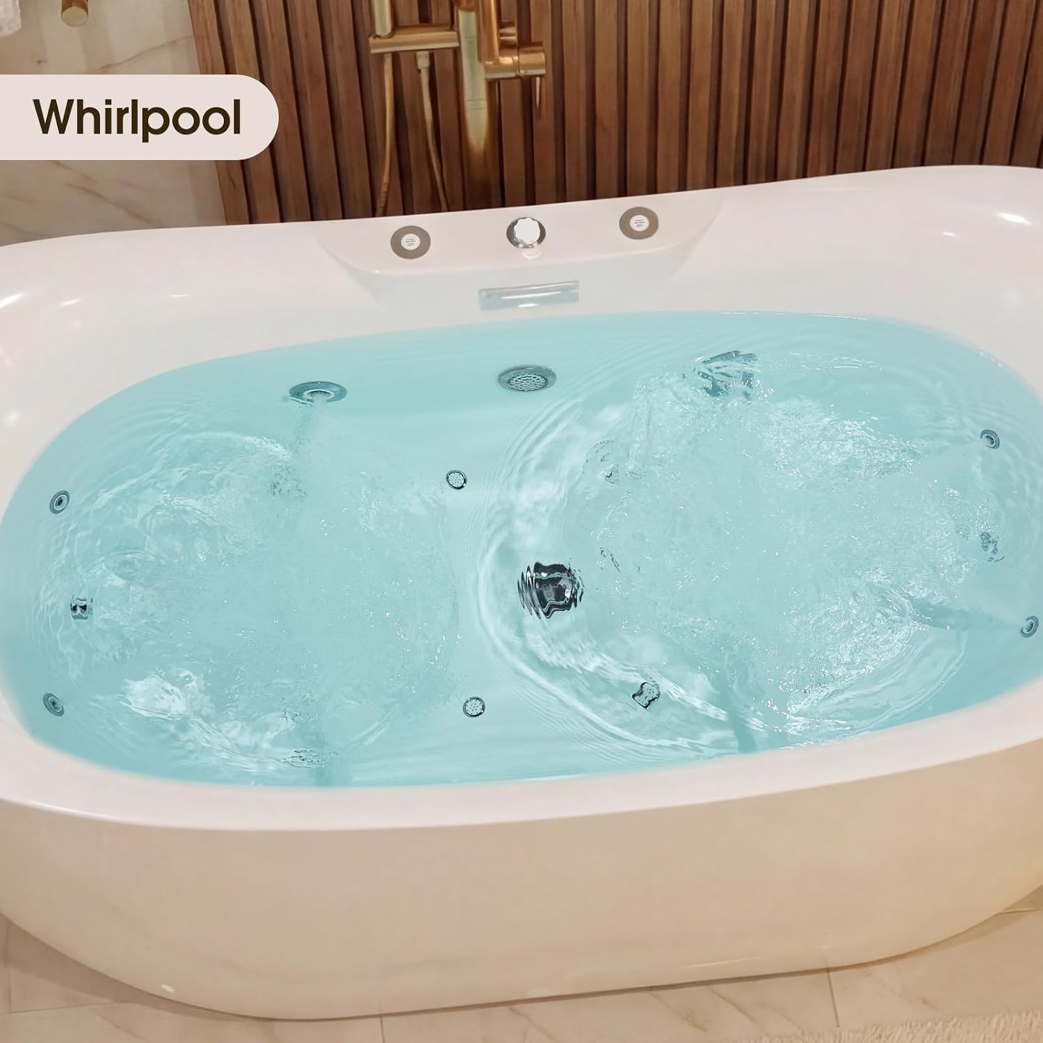 67" Freestanding Whirlpool & Jetted Bathtub – Hydromassage Spa Tub with Air Bubble Jets, LED Light, Soaking & Hydrotherapy Function, Freestanding Massage Bathtub for Home Spa