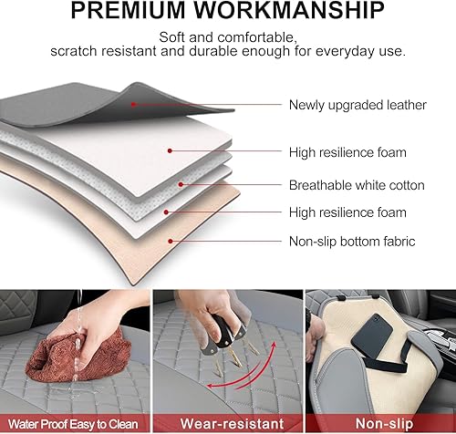Miniatura 9 de Paquete de 1 funda de cuero para asiento delantero de automóvil, protector universal para asiento de automóvil sin laterales con bolsillo de