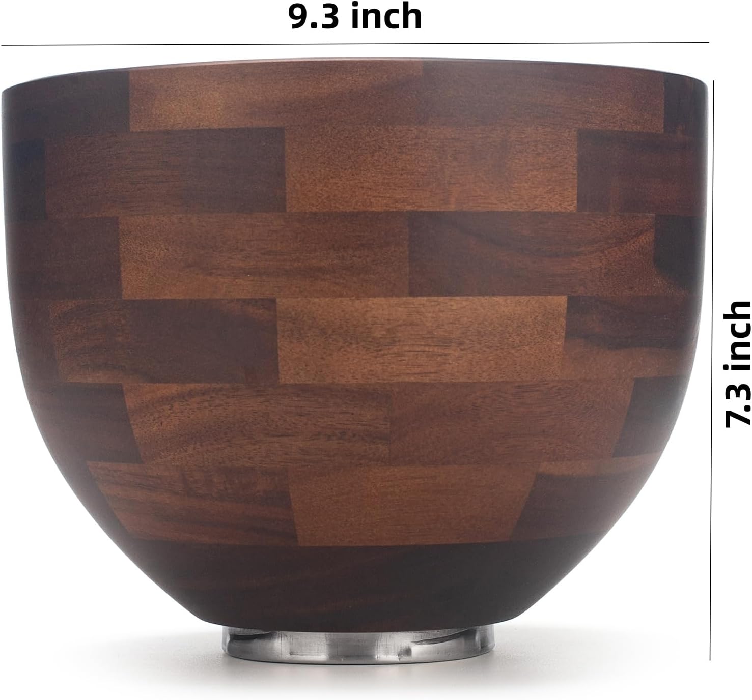 Acacia Wood Mixing Bowl Compatible with 4.5-5 Qt Tilt-Head Stand Mixers, Natural Wooden Bowls with Stainless Steel Locking Base