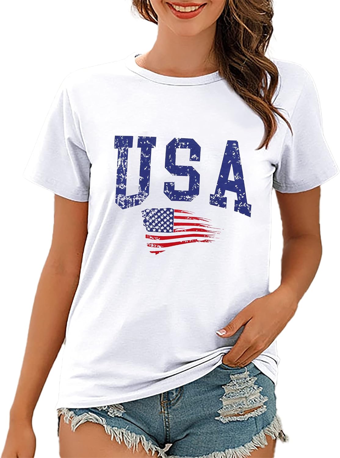 USA Flag Tee Shirt Women 4th of July Gift T Shirt Casual Short Sleeve American Proud T-Shirt Tops - Image 2