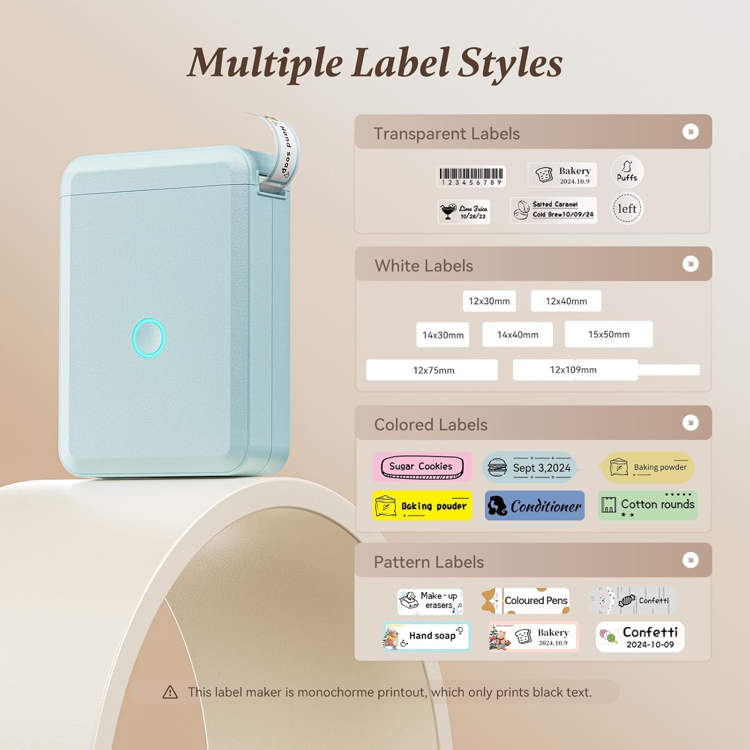 Various label styles and sizes available with NIIMBOT D110