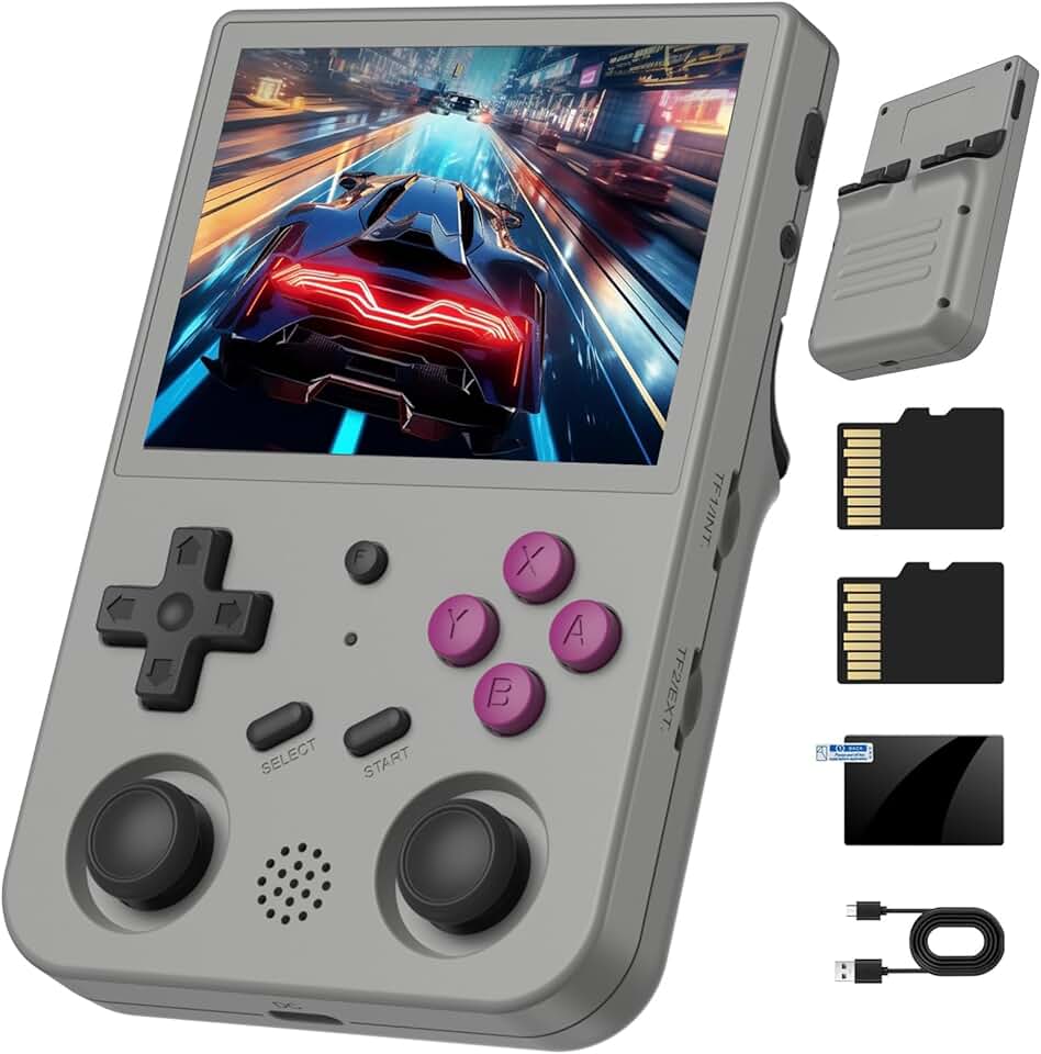 GiipGoop RG353VS Retro Gaming Console Handheld Game Console Linux System, 3.5 Inch IPS Screen Protector 64G TF Card, Preload 4452 Games RK3566 64bit Gaming Console 5G WiFi/4.2 Bluetooth (Gray), Grey