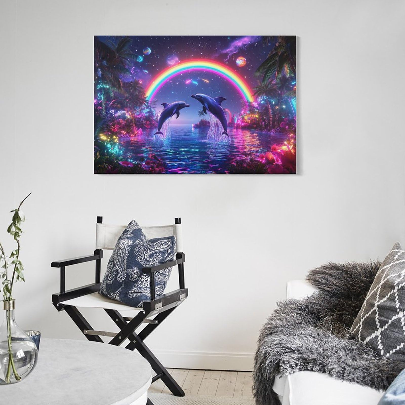ZHUICHENG Plakat/delfin morskie zwierzęta 3D obraz ścienny - abstrakcyjny obraz na płótnie do salonu i biura. Stabilne kolory i bez skomplikowanej konserwacji, odważny współczesny design 16 x 24 cali