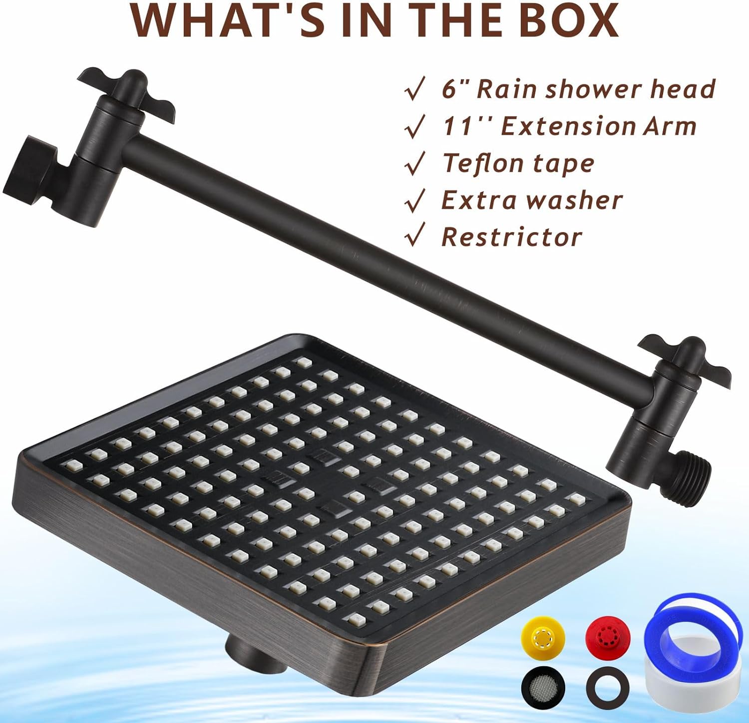 High Pressure Rain Shower Head with 11'' Extension Arm - High Flow Rainfall Showerhead - Luxury Modern Look - Pressure Boosting (Square, Oil Rubbed Bronze)