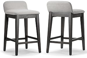 Set of 2 Atia Black Rubberwood Counter Stool with Low Back Fabric Seat