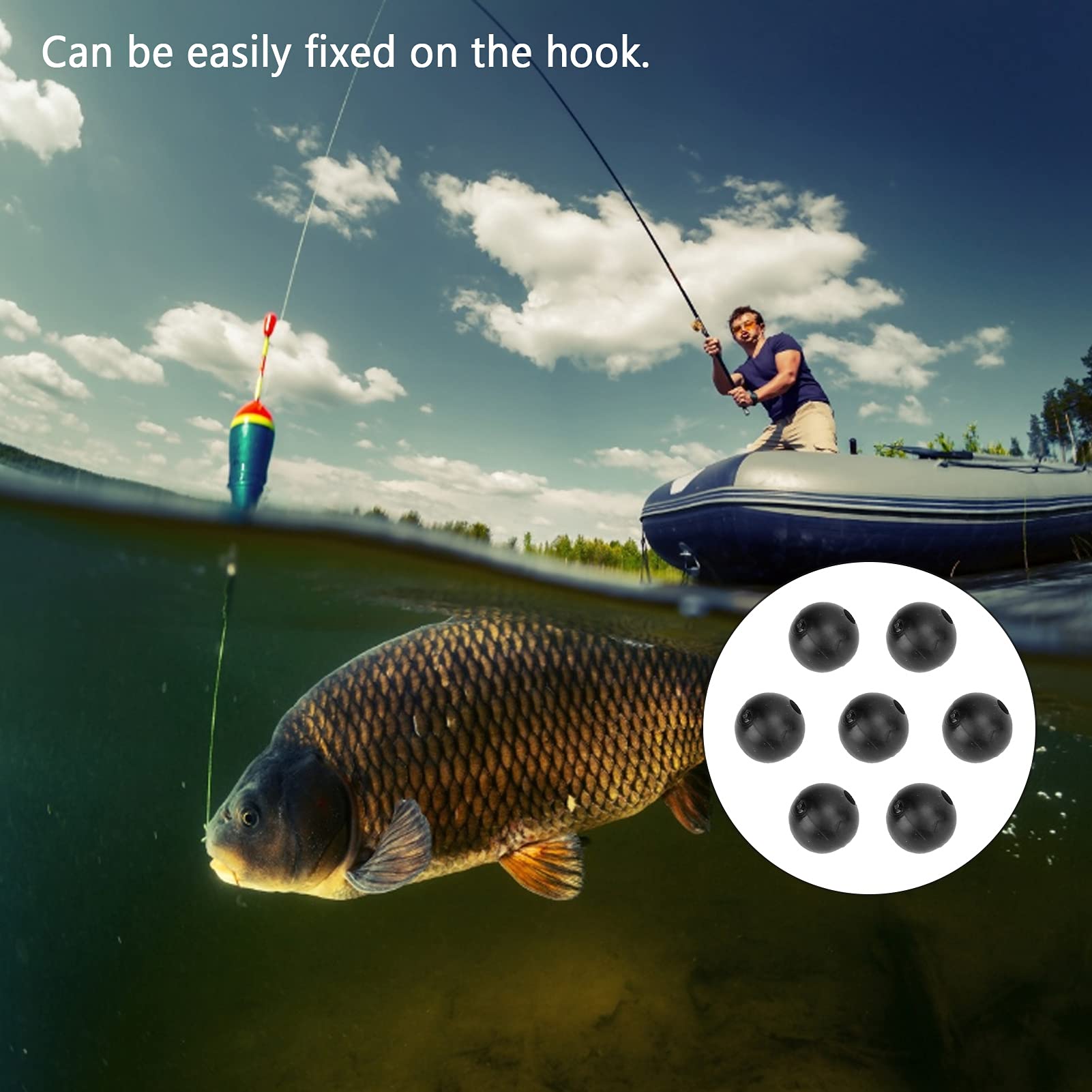 Space Beans Set Silicone Gel Fishing Line Stopper Collision Avoidance Beans for Fishing50pcs 8mm Fishing Beads, (Black)