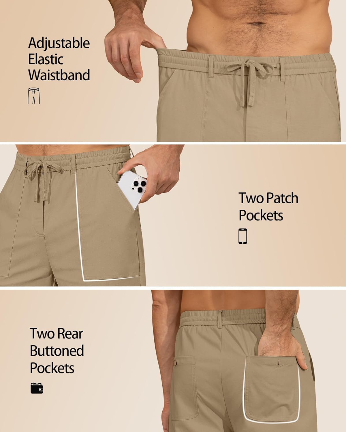 Mens Linen Pants Casual Elastic Waist Drawstring Pants Loose Straight Linen Pant Beach Trousers with 4 Pockets - Image 6