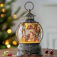 Vista 18 de Globos de Nieve de Navidad, Farol de Agua de Navidad con Carruaje e Iglesia Azul, Música y Temporizador de 6 Horas, Faroles Iluminados con Cable