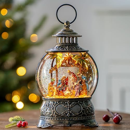 Miniatura 10 de Globos de nieve musicales de Navidad, globo de nieve de Navidad con música, linterna de agua, muñeco de nieve, familia, iluminado, remolino,