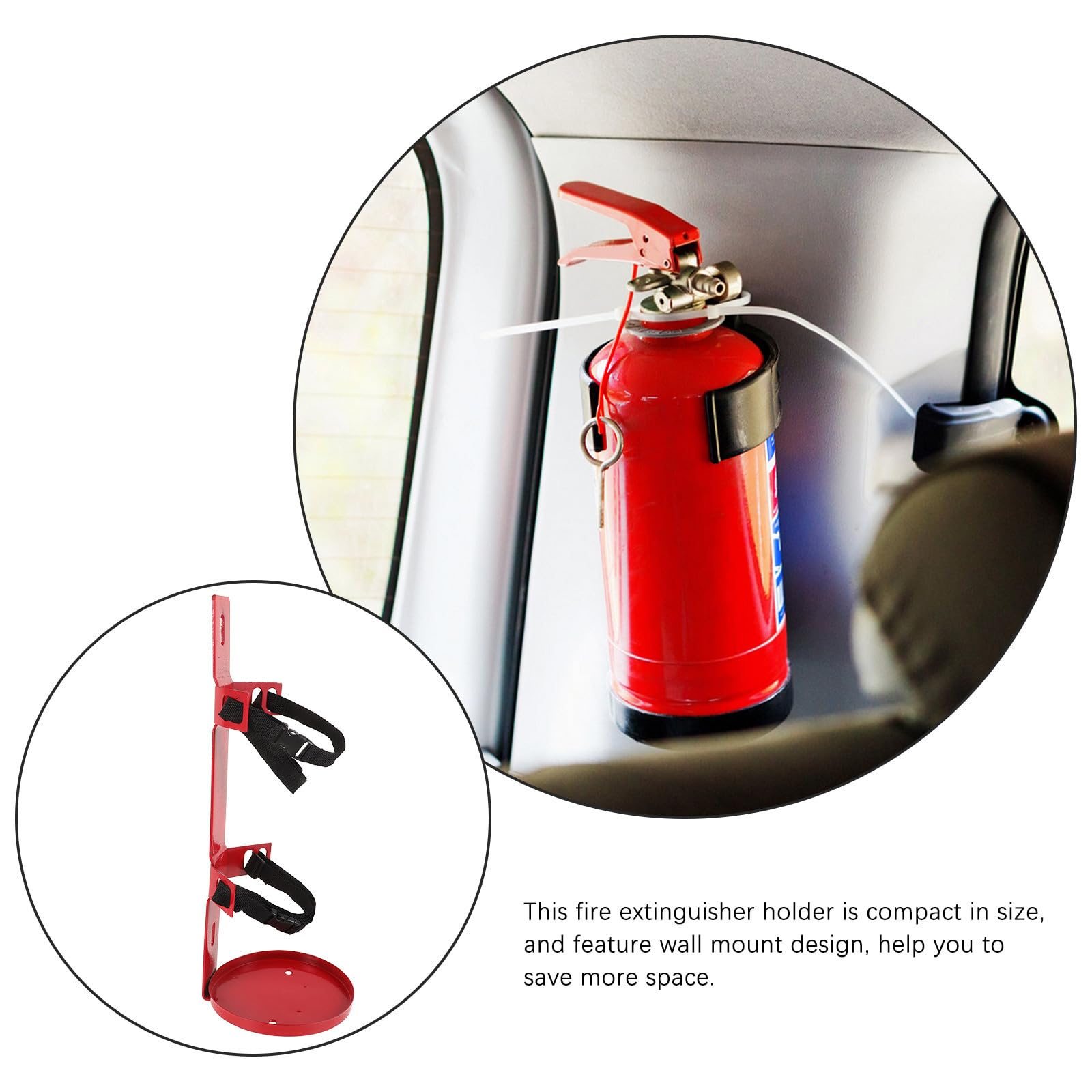 Soporte para Extintor Pequeño de Incendios Correas Resistentes y Fácil Instalación, Adecuado para Autobuses y Vehículos, Material de Hierro y Tela Roja