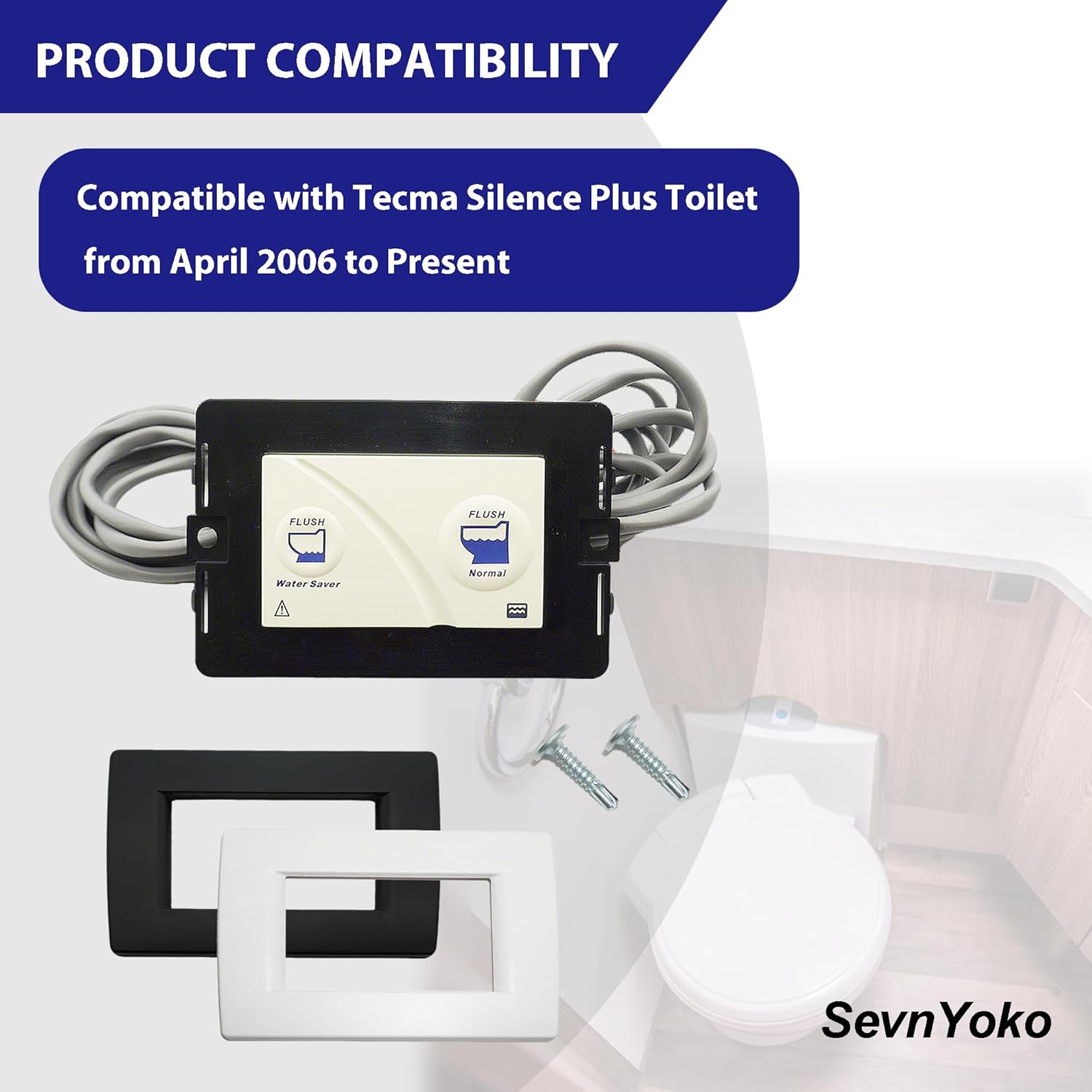 36387 Wall Switch Replacement for Tecma Silence Plus Toilet, Dual Button Control Panel with 11.8ft Cable and Black/White Frames, Compatible with Tecma RV Marine Toilets from 2006 to Present