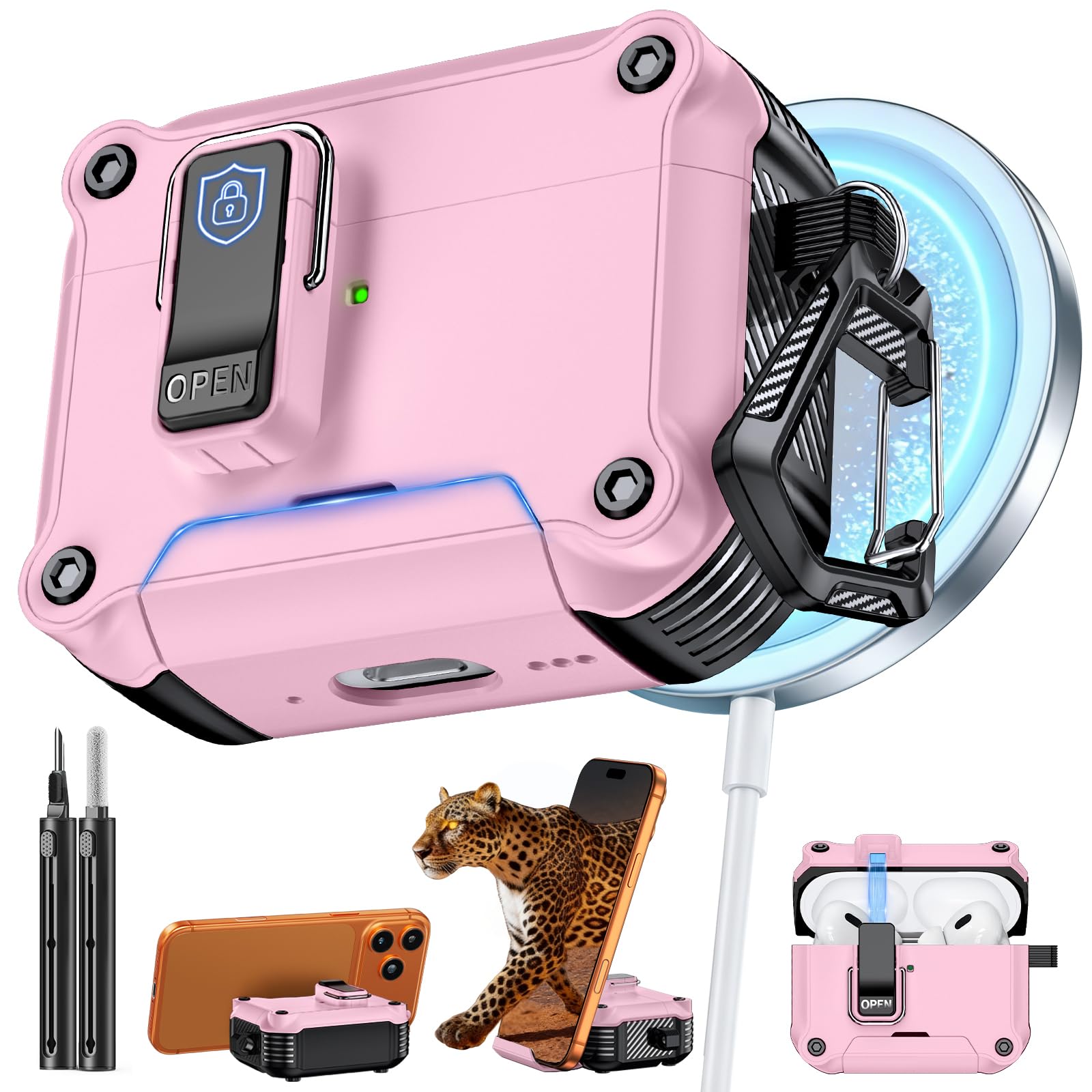 Inesore for AirPods AirPods Pro 1st/2nd Case with Secure Lock (Pink)