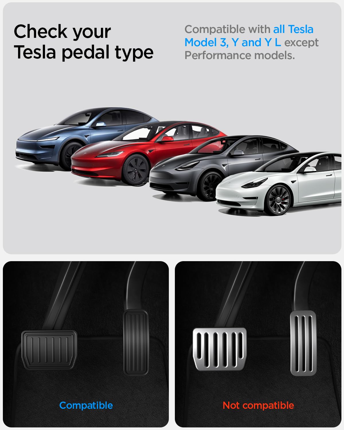 Spigen Tesla Model 3 & Y (Tutti i Modelli ECCETTO Performance) Copripedali Antiscivolo [Freno e Acceleratore] Tesla Model 3 Highland 2024 2025 2026 Model Y Juniper 2025 2026, Accessori Tesla