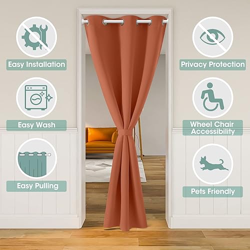 Miniatura 12 de HOMEIDEAS Cortinas de puerta para privacidad de puerta, cortina opaca para puerta de armario para dormitorio, cortinas con aislamiento con lazo