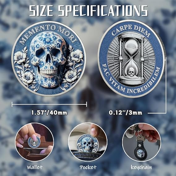 5pcs Memento Mori Coin Skull Challenge Coins EDC Reminder Token | Daily Stoic Practice,EDC Token,Inspirational Stoicism Gifts for Men Women
